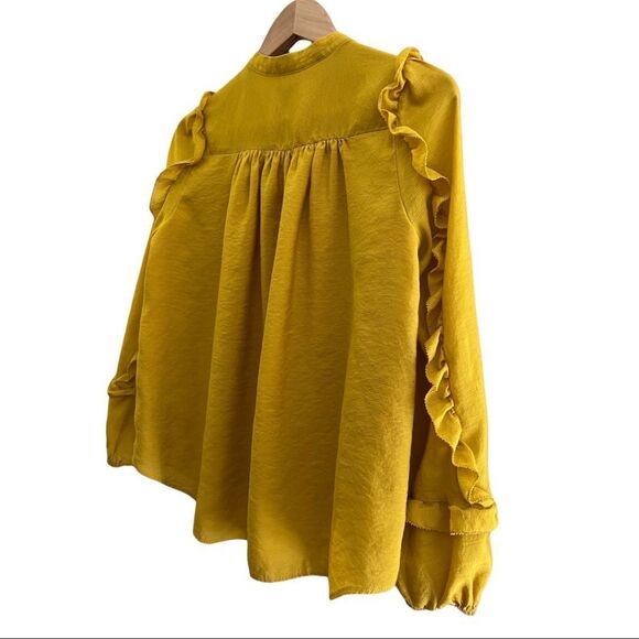 😊 3/$30 
Ann Taylor Sz SP long sleeve ruffled top mustard yellow/gold EUC - Picture 11 of 11
